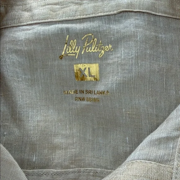 Lilly Pulitzer Sea View Metallic Button Down 
Gold Foiled Sandbar X Resort White - Picture 6 of 9